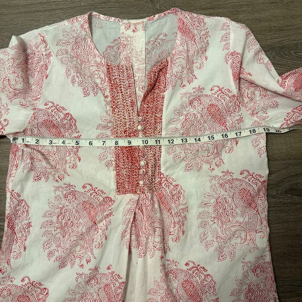 Anokhi Jaipur Block Print Cotton Tunic Top Boho Pintuck Button Front est. sz M - Picture 3 of 7